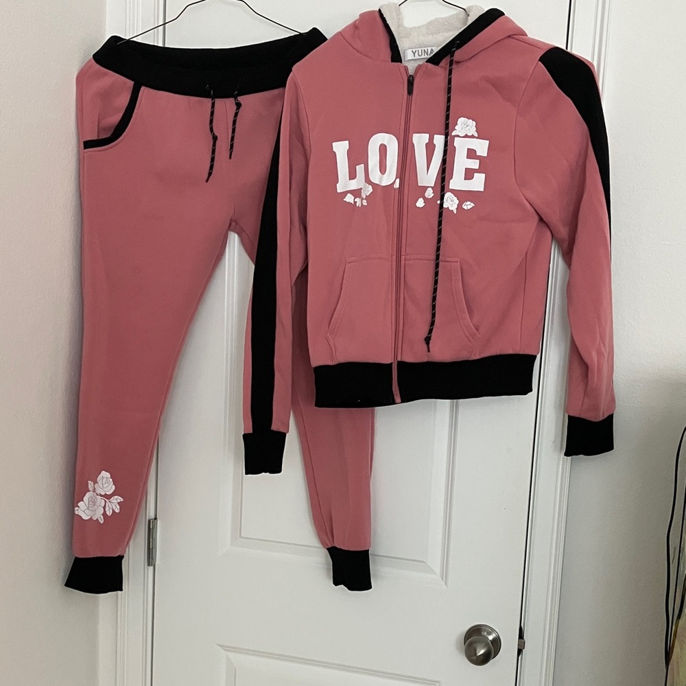 Pink and Black LOVE Hoodie and Joggers Set